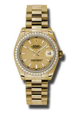 Rolex Lady-Datejust 31 Champagne Dial 18K Yellow Gold President Automatic Ladies Watch #178288CSP - Watches of America