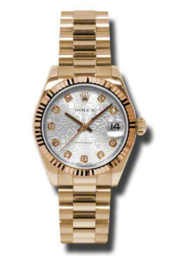 Rolex Lady-Datejust 31 Silver Dial 18K Everose Gold President Automatic Ladies Watch #178275SJDP - Watches of America