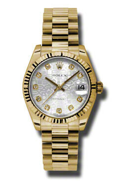 Rolex Lady-Datejust 31 Silver Dial 18K Yellow Gold President Automatic Ladies Watch #178278SJDP - Watches of America