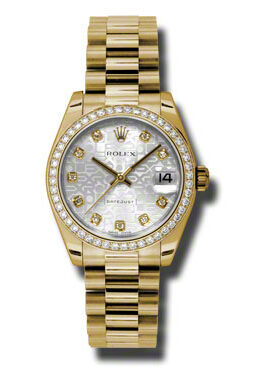 Rolex Lady-Datejust 31 Silver Dial 18K Yellow Gold President Automatic Ladies Watch #178288SJDP - Watches of America