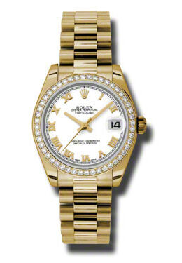 Rolex Lady-Datejust 31 White Dial 18K Yellow Gold President Automatic Ladies Watch #178288WRP - Watches of America
