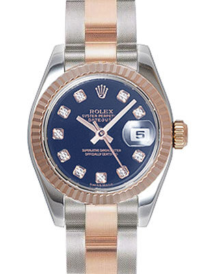 Rolex Lady Datejust 26 Blue Dial Stainless Steel and 18K Everose Gold Oyster Bracelet Automatic Watch BLDO#179171 - Watches of America