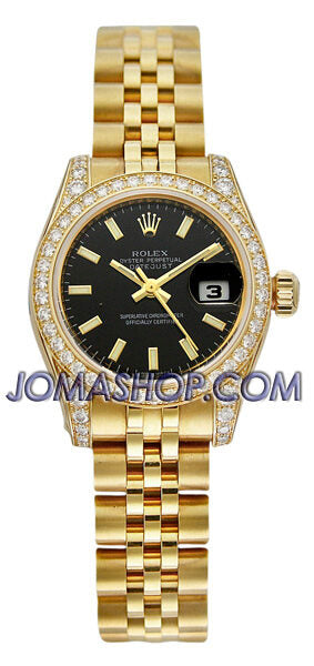 Rolex Lady Datejust 26 Black Dial 18K Yellow Gold Jubilee Bracelet Automatic Watch #179158BKSJ - Watches of America