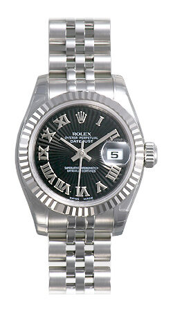 Rolex Lady Datejust 26 Black Sunburst Dial Stainless Steel Jubilee Bracelet Automatic Watch 179174BKSBRJ#179174-BKSBRJ - Watches of America