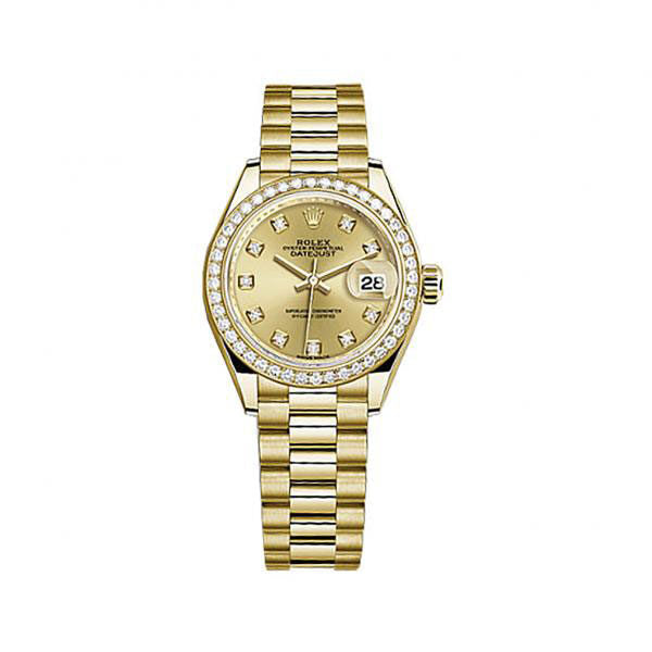 Rolex Lady-Datejust Champagne Diamond Dial 18 Carat Yellow Gold President Watch#279138CDP - Watches of America