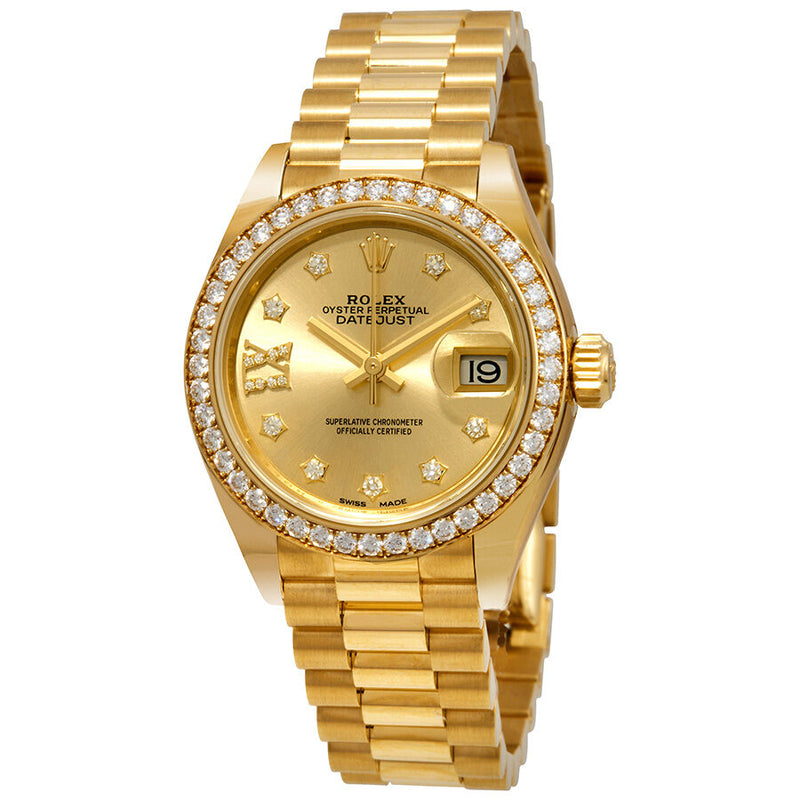 Rolex Lady-Datejust Champagne Diamond Dial 18kt Yellow Gold President Watch #279138CRDP - Watches of America