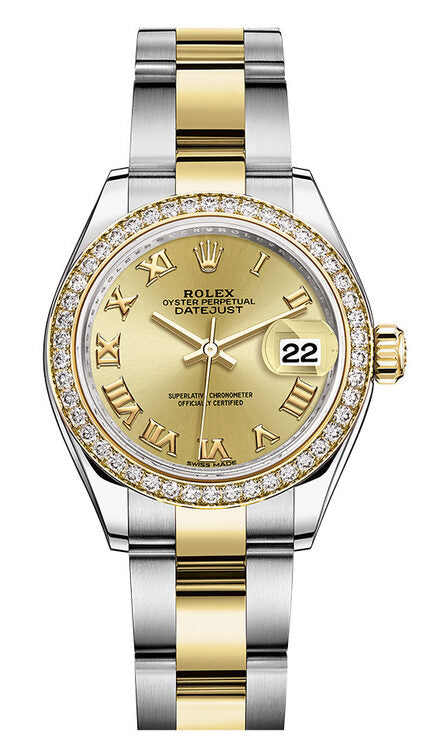 Rolex Lady Datejust Champagne Roman Dial Diamond Bezel Automatic Watch #279383CRO - Watches of America