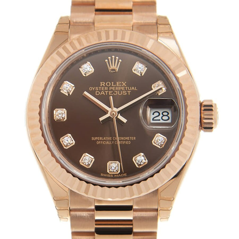 Rolex Lady Datejust Chocolate Diamond Dial Automatic 18 Carat Rose Gold President Watch #279175CHDP - Watches of America