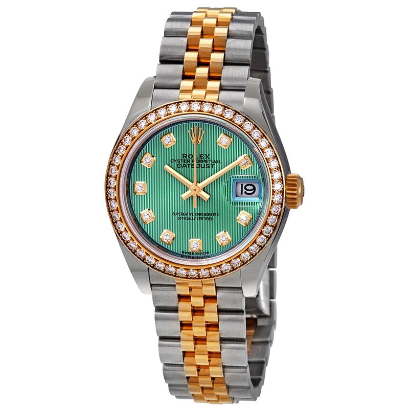 Rolex Lady Datejust Green Stripe Dial Diamond Bezel Automatic Watch #279383GNDJ - Watches of America