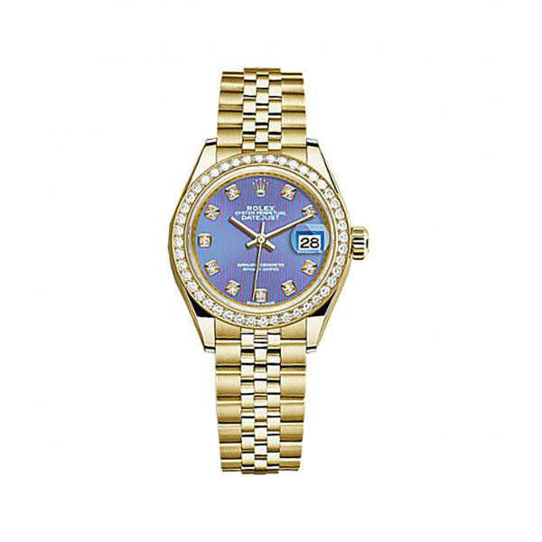Rolex Lady-Datejust Lavender Dial 18 Carat Yellow Gold Jubilee Watch #279138LVDJ - Watches of America