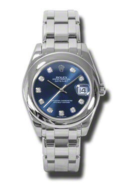 Rolex Lady-Datejust Pearlmaster Blue Diamond Dial 18K White Gold Automatic Ladies Watch #81209BLDPM - Watches of America