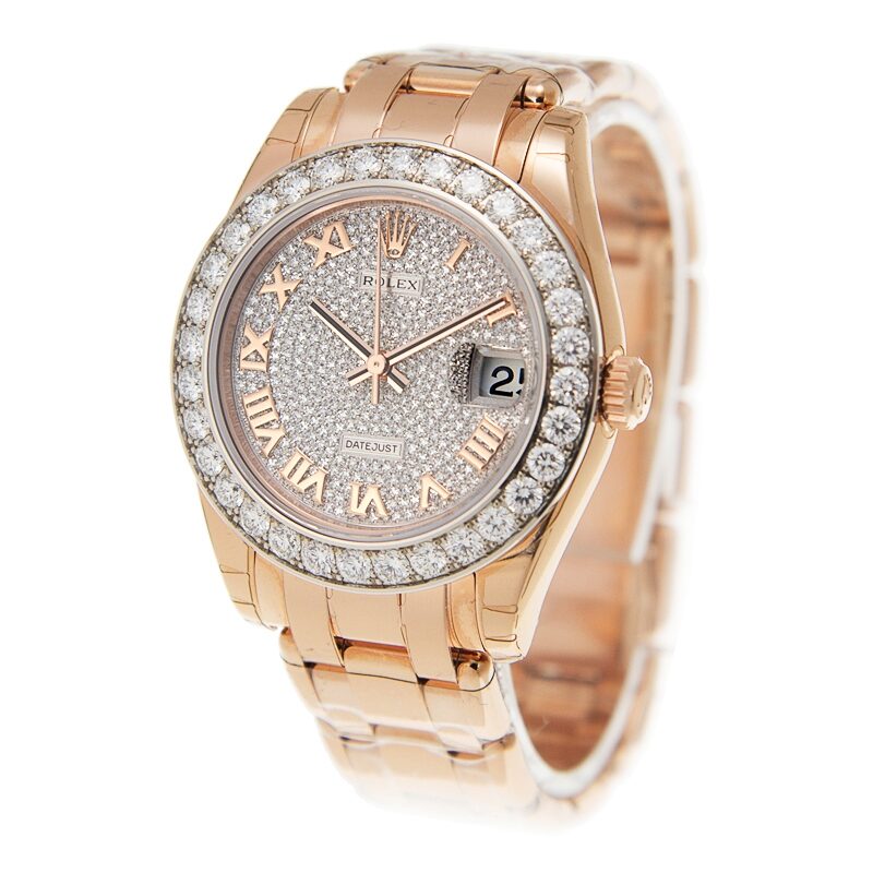 Rolex Lady-Datejust Pearlmaster Diamond Pave Dial 18K Everose Gold Automatic Ladies Watch #81285CDRPM - Watches of America #3
