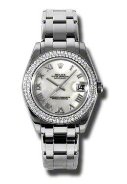Rolex Lady-Datejust Pearlmaster Mother Of Pearl Dial 18K White Gold Automatic Ladies Watch #81339MRPM - Watches of America