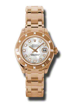 Rolex Lady-Datejust Pearlmaster Mother Of Pearl Diamond Dial 18K Everose Gold Automatic Ladies Watch #80315MDPM - Watches of America