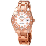 Rolex Lady-Datejust Pearlmaster White Dial 18K Everose Gold Automatic Ladies Watch #80315WRPM - Watches of America