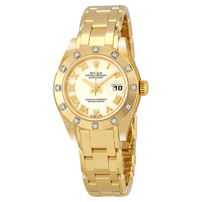 Rolex Lady-Datejust Pearlmaster White Dial 18K Yellow Gold Automatic Ladies Watch 80318WRPM#80318PM - Watches of America
