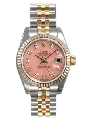 Rolex Lady Datejust 26 Pink with 10 Diamonds Dial Stainless Steel and 18K Yellow Gold Jubilee Bracelet Automatic Watch #179173PDJ - Watches of America