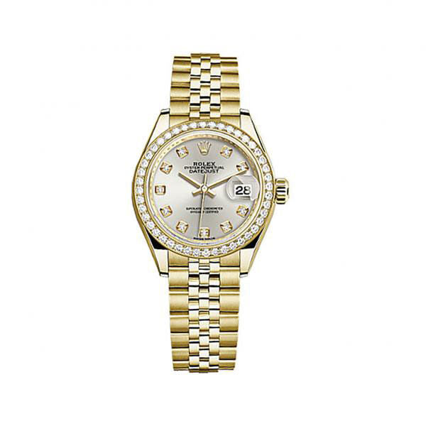 Rolex Lady-Datejust Silver Dial 18 Carat Yellow Gold Jubilee Watch #279138SDJ - Watches of America