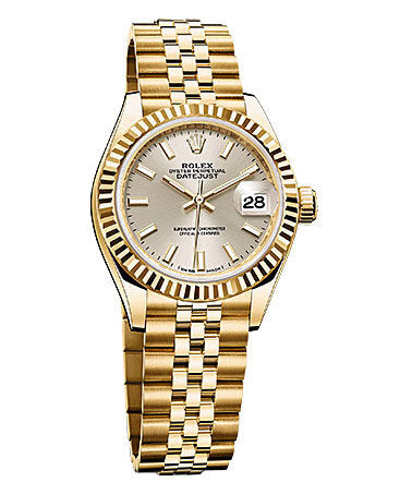 Rolex Lady Datejust 28 Silver Dial 18K Yellow Gold Jubilee Bracelet Automatic Watch #279178SSJ - Watches of America