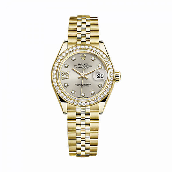 Rolex Lady-Datejust Silver Diamond Dial Automatic 18 Carat Yellow Gold Jubilee Watch #279138SRDJ - Watches of America