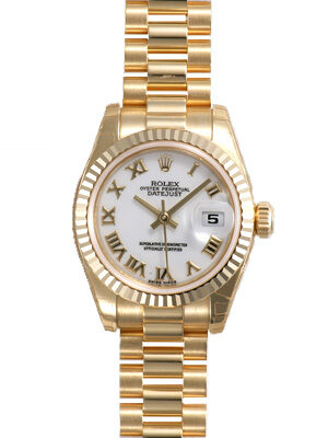 Rolex Lady-Datejust 26 White Dial 18K Yellow Gold President Automatic Ladies Watch #179178WRP - Watches of America