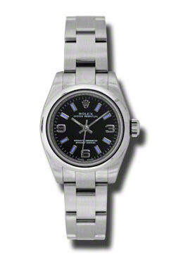 Rolex Lady Oyster Perpetual 26 Black Dial Stainless Steel Oyster Bracelet Automatic Watch #176200BKBLSAO - Watches of America
