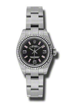 Rolex Lady Oyster Perpetual 26 Black Dial Stainless Steel Oyster Bracelet Automatic Watch #176234BKAPSO - Watches of America