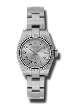 Rolex Lady Oyster Perpetual 26 Rhodium Dial Stainless Steel Oyster Bracelet Automatic Watch #176234RRO - Watches of America