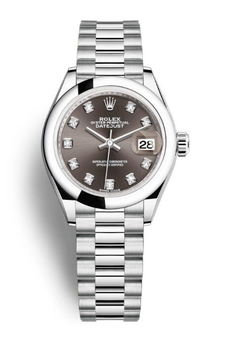 Rolex Lady-Datejust Grey Dial Automatic Platinum President Watch #279166GYDP - Watches of America