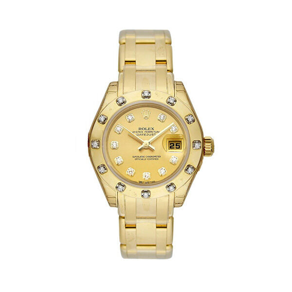 Rolex Lady-Datejust Pearlmaster Champagne Dial 18K Yellow Gold Automatic Watch #80318CDO - Watches of America