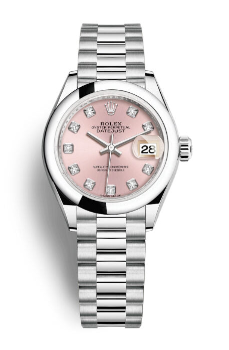 Rolex Lady-Datejust Pink Dial Automatic Platinum President Watch #279166PDP - Watches of America
