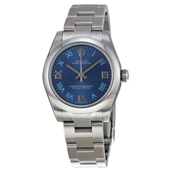Rolex Oyster Perpetual 31 mm Azzuro Blue Dial Stainless Steel Bracelet Automatic Ladies Watch #177200BLRO - Watches of America