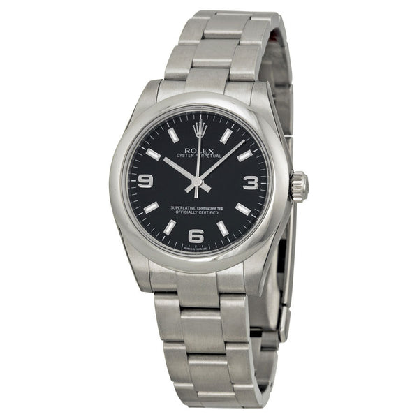 Rolex Oyster Perpetual 31 mm Black Dial Stainless Steel Bracelet Automatic Unisex Watch 177200BKASO#177200BKSO - Watches of America
