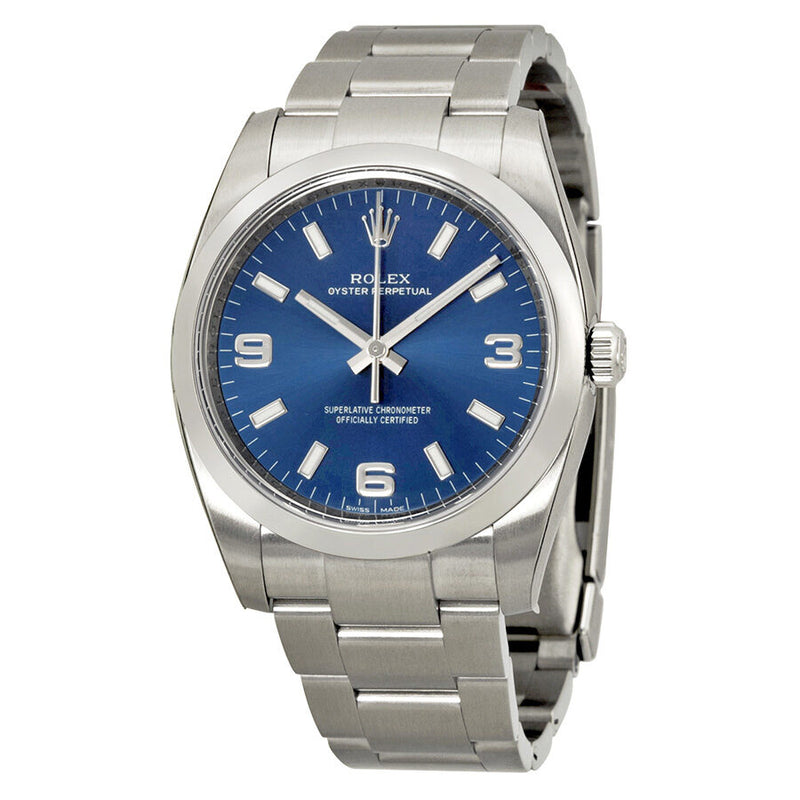 Rolex Oyster Perpetual 34 Blue Dial Stainless Steel Bracelet Automatic Men's Watch #114200BLASO - Watches of America