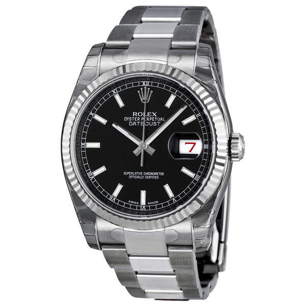 Rolex Oyster Perpetual 36 mm Black Dial Stainless Steel Bracelet Automatic Men's Watch BKSO#116234 - Watches of America