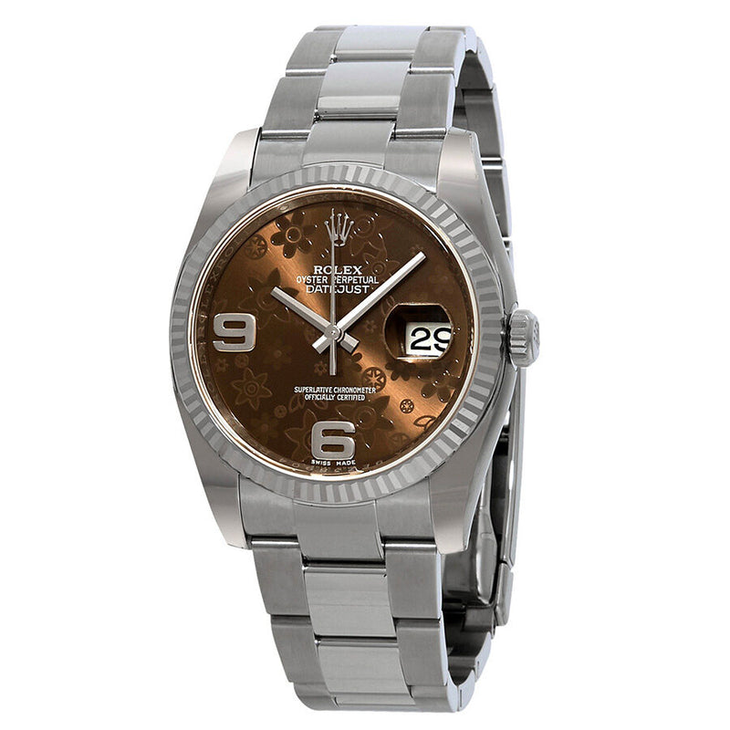 Rolex Oyster Perpetual 36 mm Brown Floral Dial Stainless Steel Bracelet Automatic Ladies Watch BRAFO#116234 - Watches of America