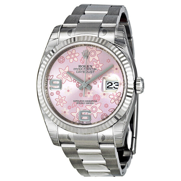 Rolex Oyster Perpetual 36 mm Pink Floral Dial Stainless Steel Bracelet Automatic Ladies Watch PAFO#116234 - Watches of America