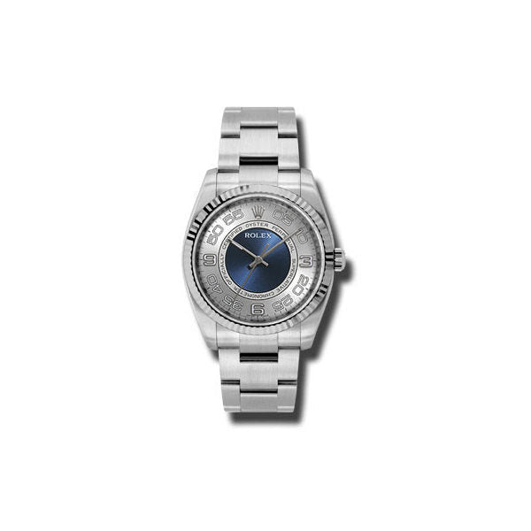 Rolex Oyster Perpetual 36 mm Silver Dial With Blue Center Dial Stainless Steel Bracelet Automatic Men's Watch #116034SBLAO - Watches of America