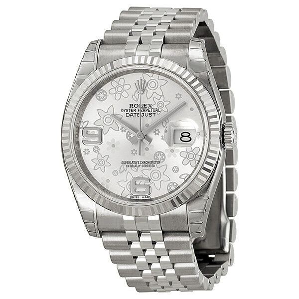 Rolex Oyster Perpetual 36 mm Silver floral Dial Stainless Steel Jubilee Bracelet Automatic Ladies Watch #116234SAFJ - Watches of America