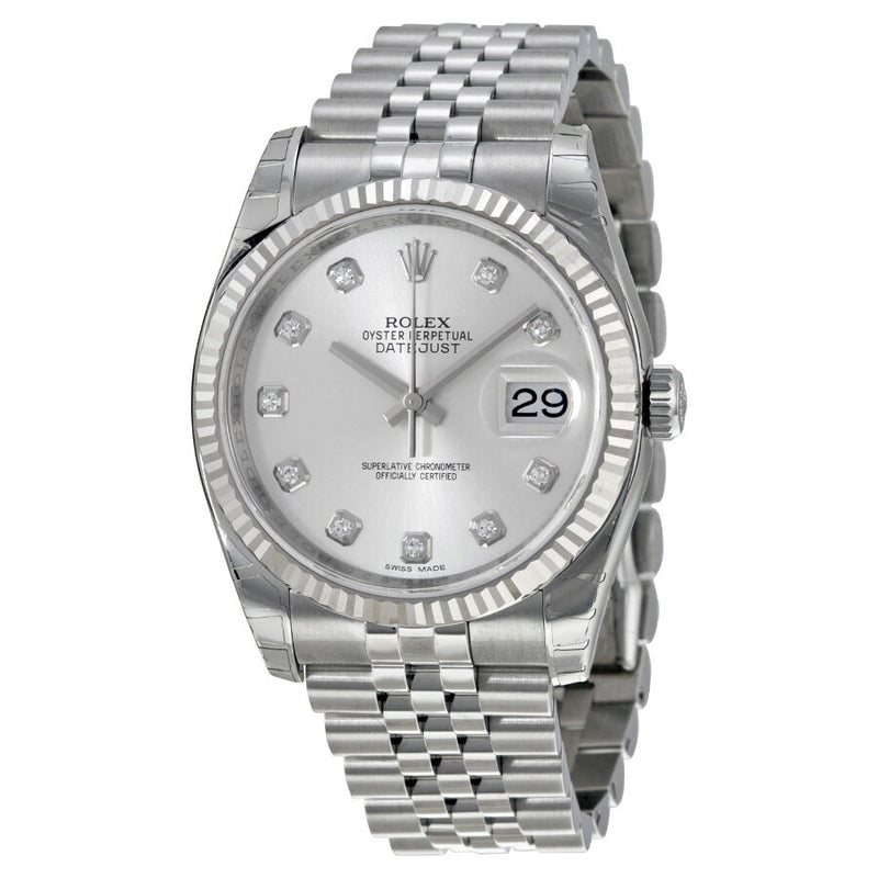 Rolex Oyster Perpetual 36 mm Silver With 10 Diamonds Dial Stainless Steel Jubilee Bracelet Automatic Men's Watch 116234SDJ#116234-SDJ - Watches of America