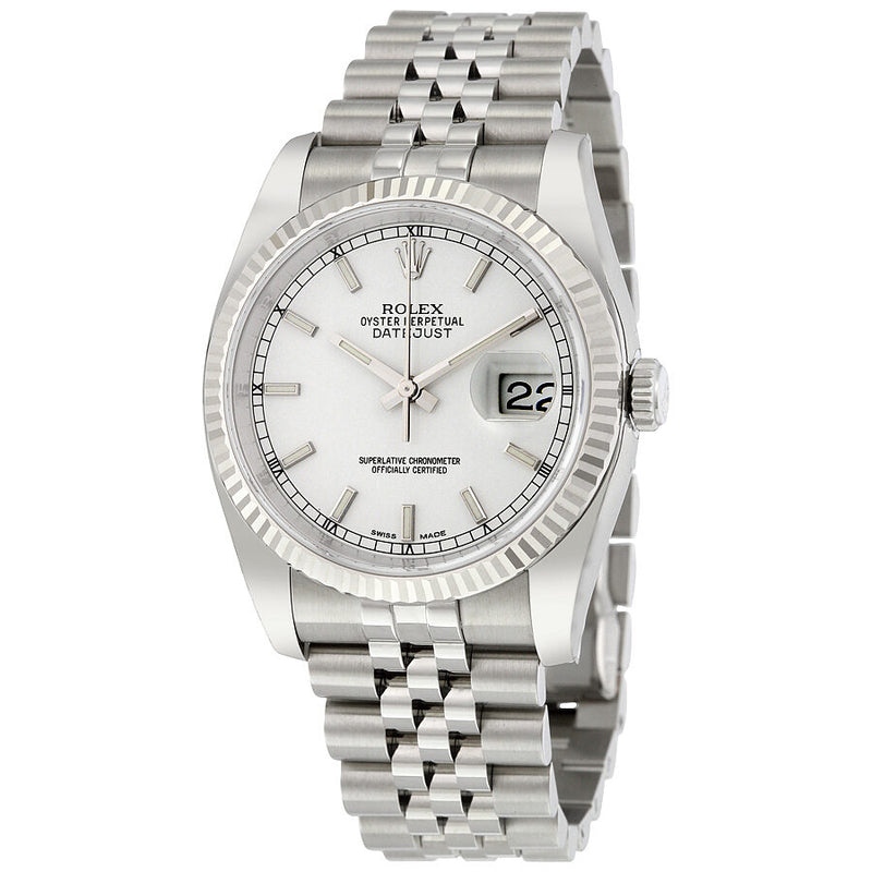 Rolex Oyster Perpetual 36 mm White Dial Stainless Steel Jubilee Bracelet Automatic Men's Watch #116234WSJ - Watches of America
