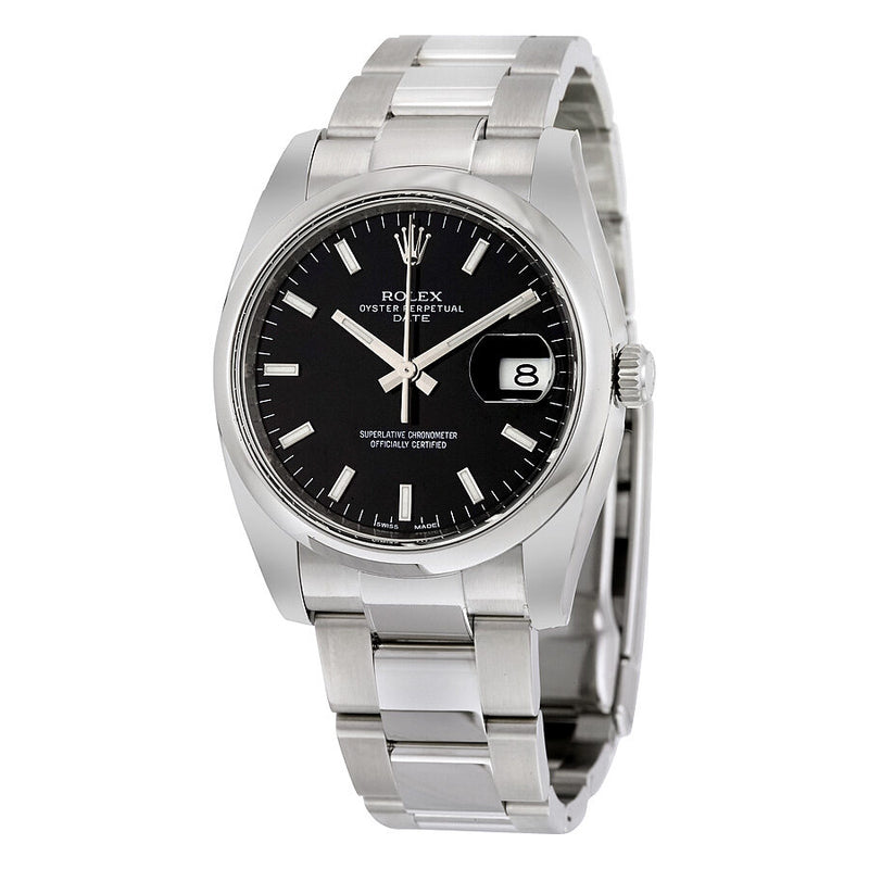 Rolex Oyster Perpetual Date 34 Black Dial Stainless Steel Bracelet Automatic Men's Watch #115200BKSO - Watches of America
