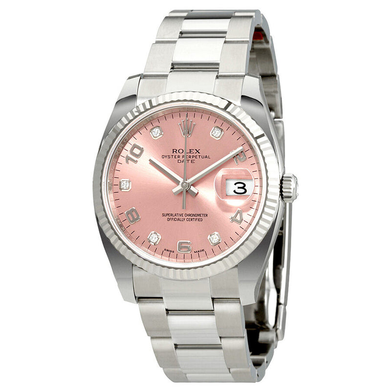 Rolex Oyster Perpetual Date 34 Pink Dial Stainless Steel Bracelet Automatic Men's Watch #115234PADO - Watches of America