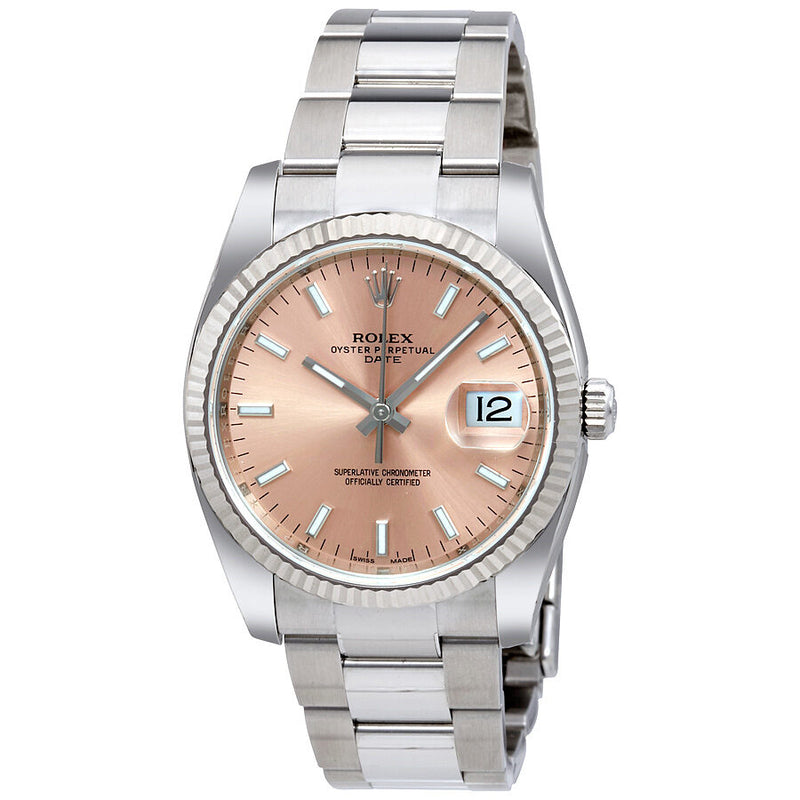 Rolex Oyster Perpetual Date 34 Pink Dial Stainless Steel Bracelet Automatic Men's Watch #115234PSO - Watches of America