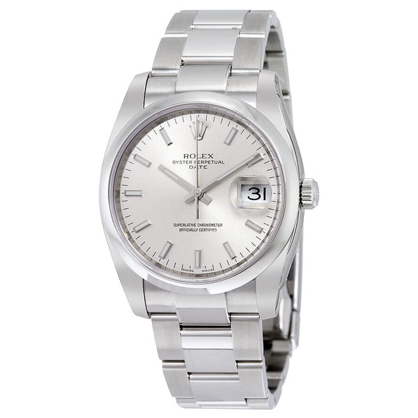 Rolex Oyster Perpetual Date 34 Silver Dial Stainless Steel Bracelet Automatic Men's Watch #115200SSO - Watches of America