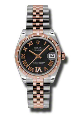 Rolex Oyster Perpetual Datejust 31 Black Dial Stainless Steel and 18K Everose Gold Jubilee Bracelet Automatic Ladies Watch #178341BKRDJ - Watches of America