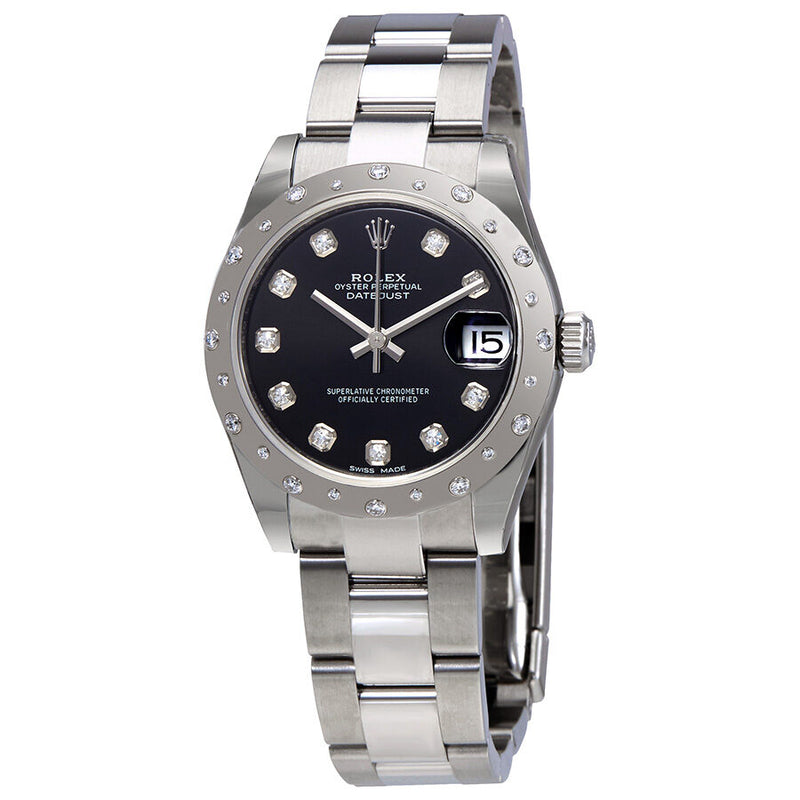 Rolex Oyster Perpetual Datejust 31 Black Dial Stainless Steel Bracelet Automatic Ladies Watch #178344BKDO - Watches of America