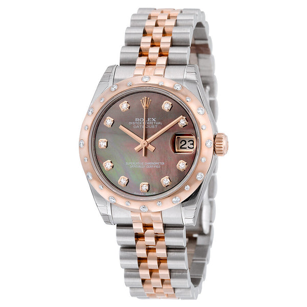 Rolex Oyster Perpetual Datejust 31 Black Mother of Pearl Dial Stainless Steel and 18K Everose Gold Jubilee Bracelet Automatic Ladies Watch #178341BKMDJ - Watches of America