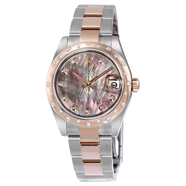 Rolex Oyster Perpetual Datejust 31 Black Mother of Pearl Dial Stainless Steel and 18K Everose Gold Bracelet Automatic Ladies Watch BKMDO#178341 - Watches of America