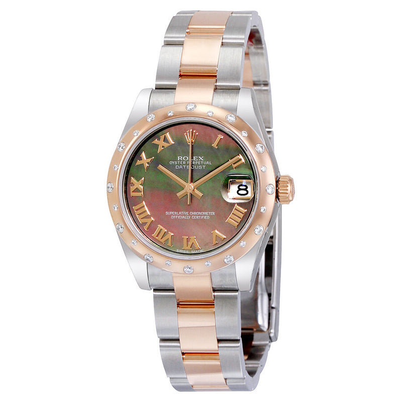 Rolex Oyster Perpetual Datejust 31 Black Mother of Pearl Dial Stainless Steel and 18K Everose Gold Bracelet Automatic Ladies Watch #178341BKMRO - Watches of America